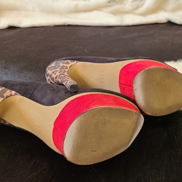 ELLE Blk/Red/Leopard Suede Open Toe Platform Pumps - Picture 7 of 10